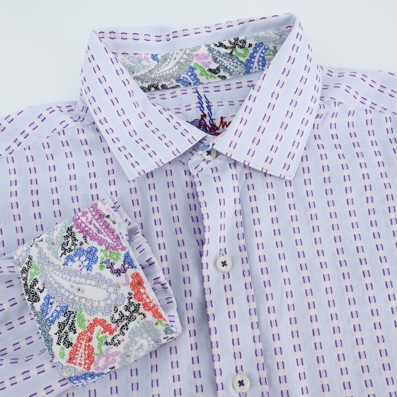 Robert Graham Paisley Flip Cuff Mens Dobby Check Long Sleeve Button Down Shirt L - Picture 1 of 6